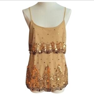 Midnight Velvet Gold Sequin Flapper Camisole Tank Top Size Large